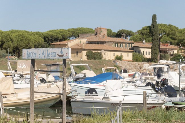 Barche ormeggiate vicino a edifici storici.